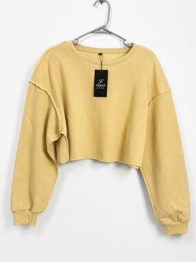NWT Beige Cropped Oversized Sweatshirt Raw Seam Balloon Sleeve streetwear XXL